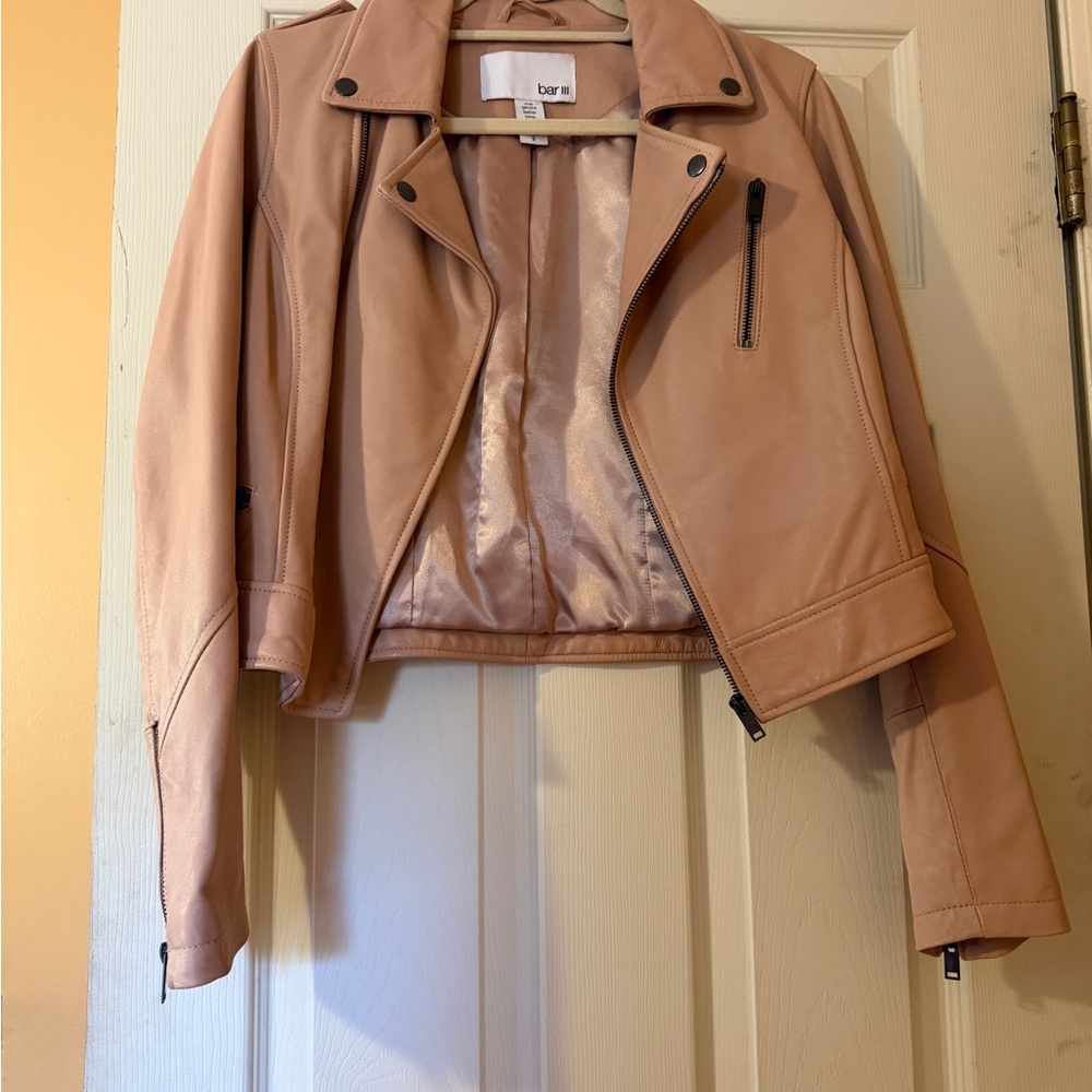 Bar III Blush Pink Faux-Leather Moto Jacket